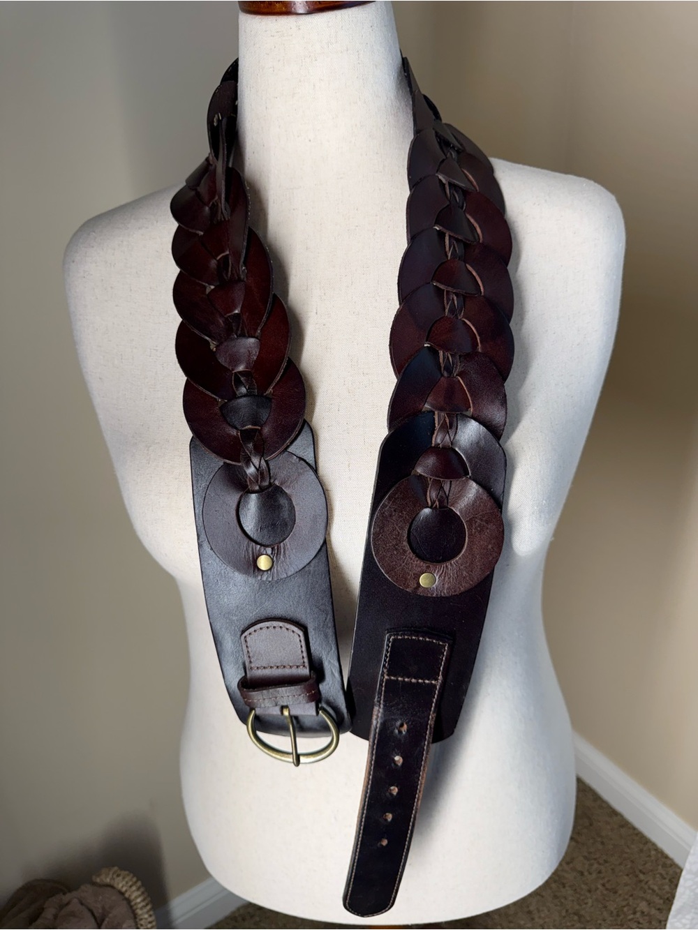 Wide Braided Dark Brown Leather Belt